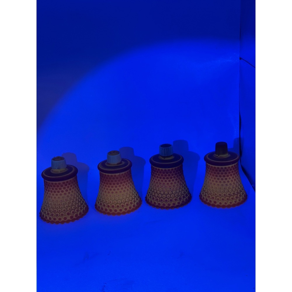 Vintage Satin Amber Cadmium Hobnail Glass Peg Candle VotiveSet of 4 UV Glow